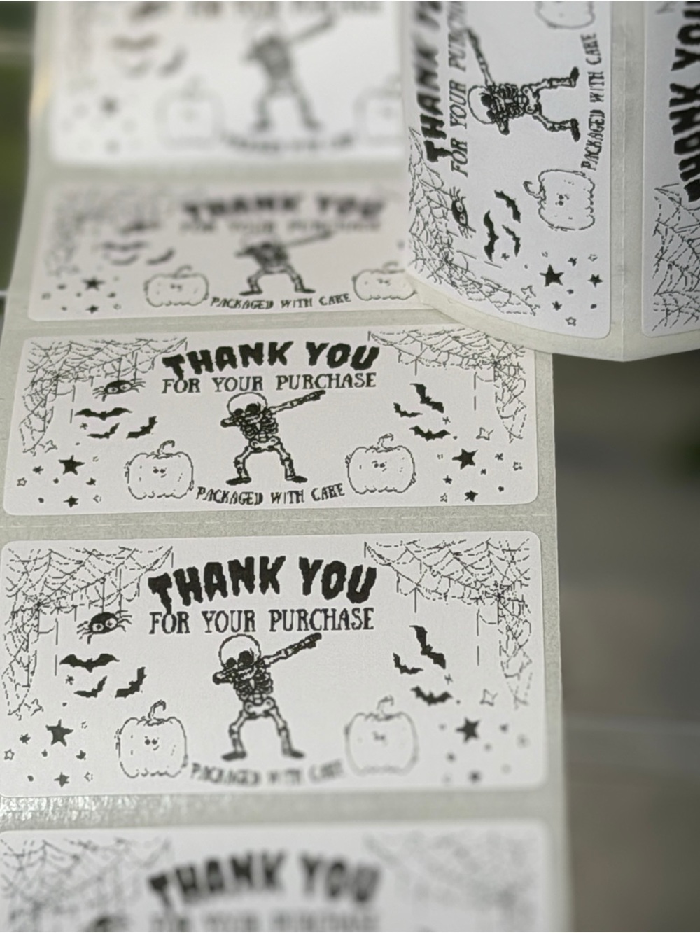 200 Halloween Skeleton Thank You Stickers 2x1 Small Business Labels Cute
